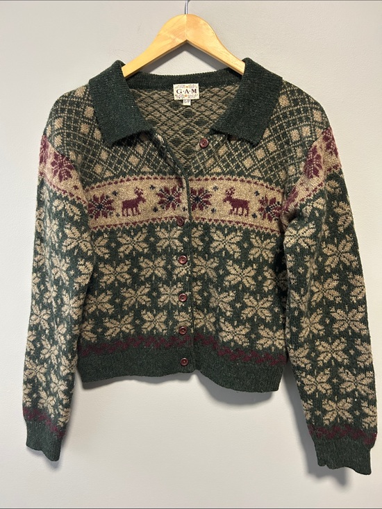 G.A.M Sweaters - Vintage G.A.M Nordic Cottagecore Print Wool Cardigan Sweater
